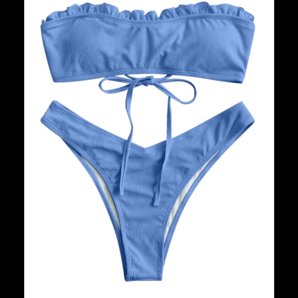 Zaful high cut frilled bandeau ribbed bikini set - Picture 5 of 5